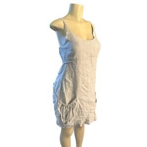 Women 40 M Umbrale 100% Linen Dress Gray Lagenlook Zip Pockets Spaghetti Strap